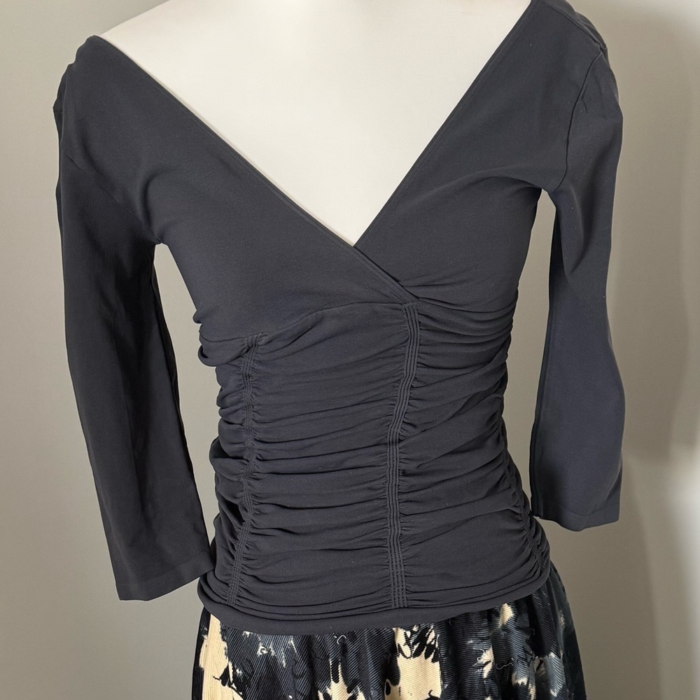 Slate gray stretchy ruched off shoulder top